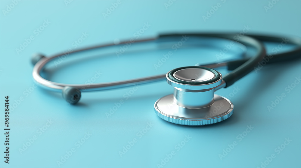 close-up view of a stethoscope placed on a smooth, light blue surface close-up view of a stethoscope placed on a smooth, light blue surface