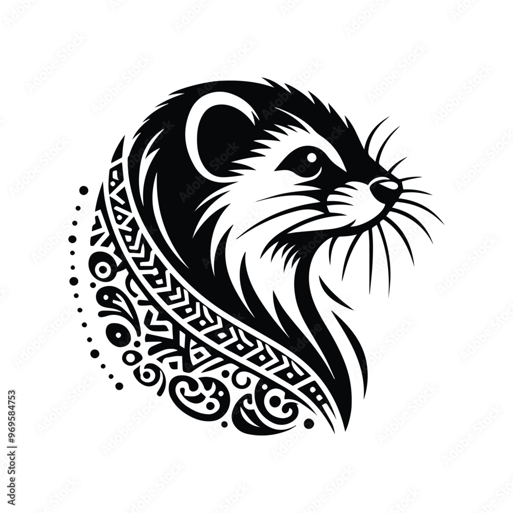 Obraz premium Weasel in bohemian black and white silhouette illustration -