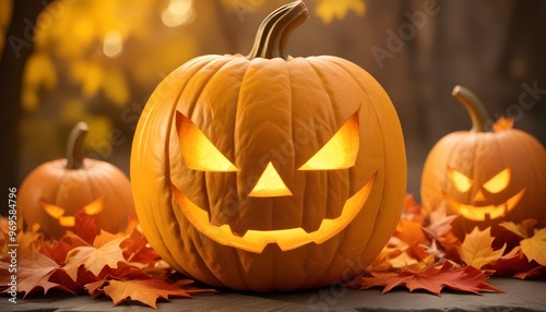 Carved pumpkin with a creepy smile