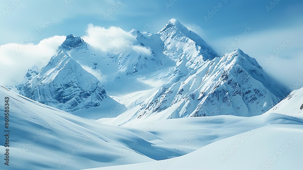 Mountains covered in snow in the winters scenery Mountains covered in snow in the winters scenery