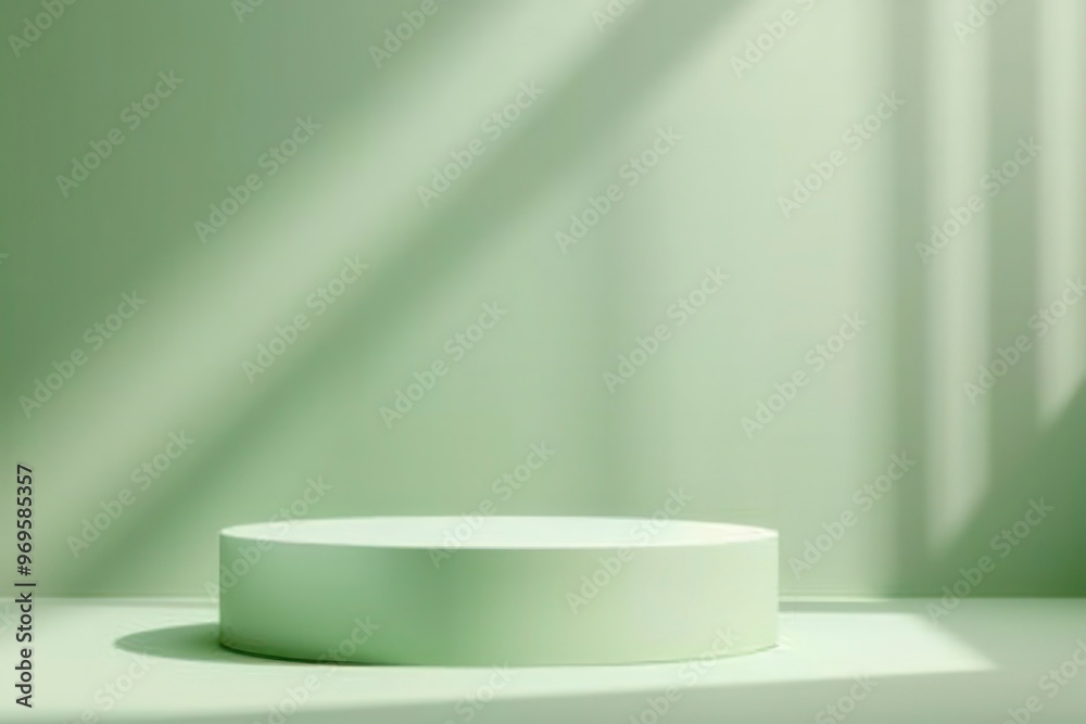 Minimalist Green Podium - Soft Green Cylindrical Display Stand with Natural Light Minimalist Green Podium - Soft Green Cylindrical Display Stand with Natural Light