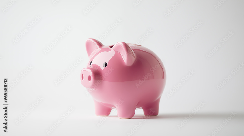 classic pink ceramic piggy bank with a shiny, smooth surface placed against a white background classic pink ceramic piggy bank with a shiny, smooth surface placed against a white background