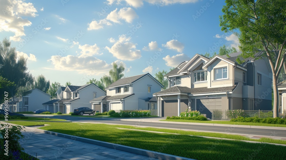 Clean Facades of Suburban Homes in Warm Light Clean Facades of Suburban Homes in Warm Light
