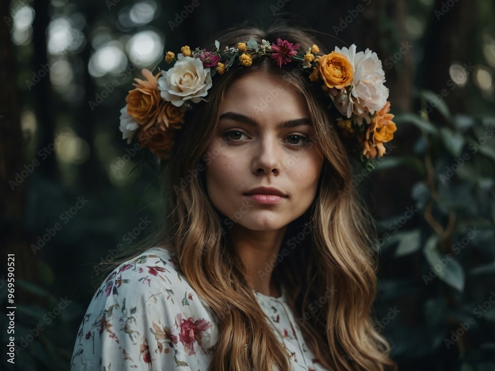 Young woman with a floral wreath Young woman with a floral wreath
