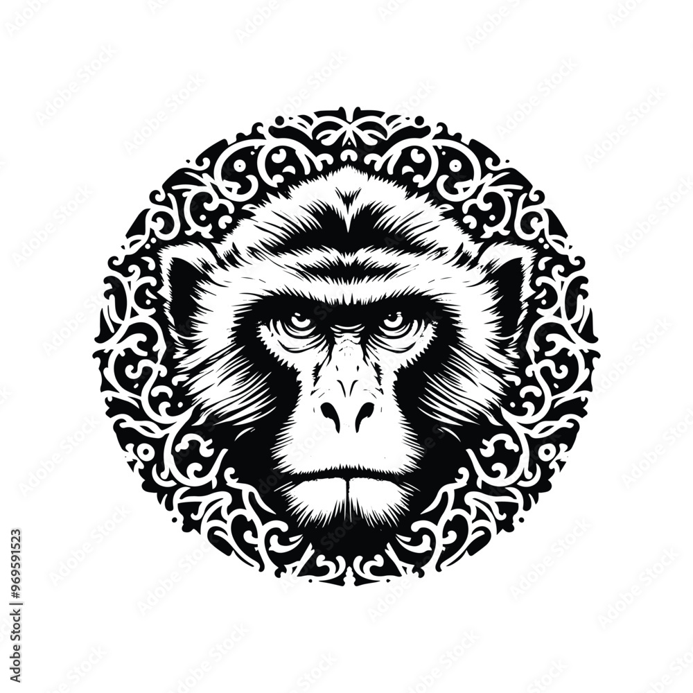 galada monkey in bohemian black and white silhouette illustration - galada monkey in bohemian black and white silhouette illustration -
