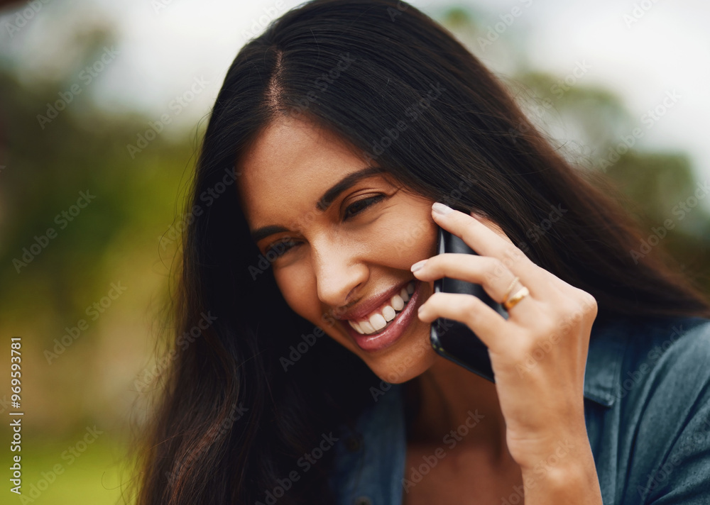 Smile, outdoor and woman with phone call, conversation and contact with network, park and break. Person, mobile user and girl with smartphone, internet and connection with communication or app Smile, outdoor and woman with phone call, conversation and contact with network, park and break. Person, mobile user and girl with smartphone, internet and connection with communication or app