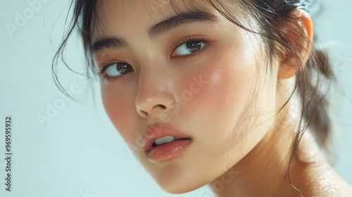 Close-up Portrait of a Young Woman with Wet Hair.