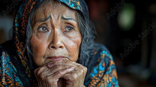 Phi Tai Thang Klom, a ghost of a woman who died in childbirth, crying out in sorrow near an old Thai village. photo