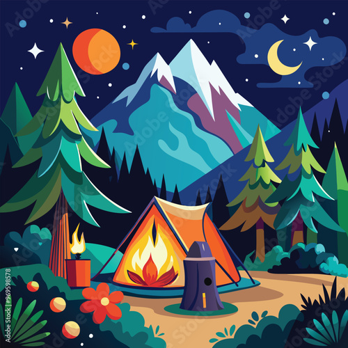 Campaning Vector, illustration, multicolored, editable, easy to use 
