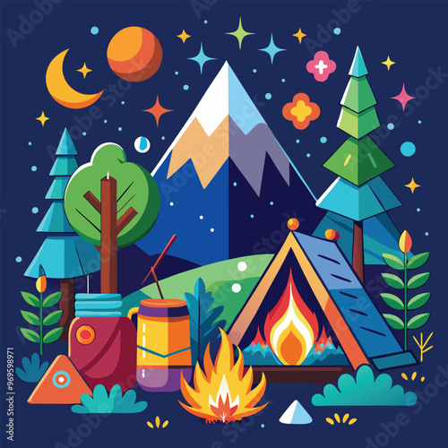 Campaning Vector, illustration, multicolored, editable, easy to use 