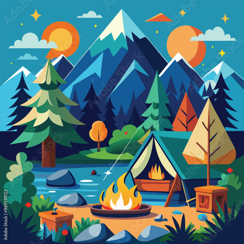 Campaning Vector, illustration, multicolored, editable, easy to use 