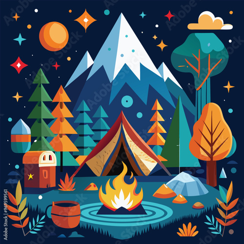 Campaning Vector, illustration, multicolored, editable, easy to use 