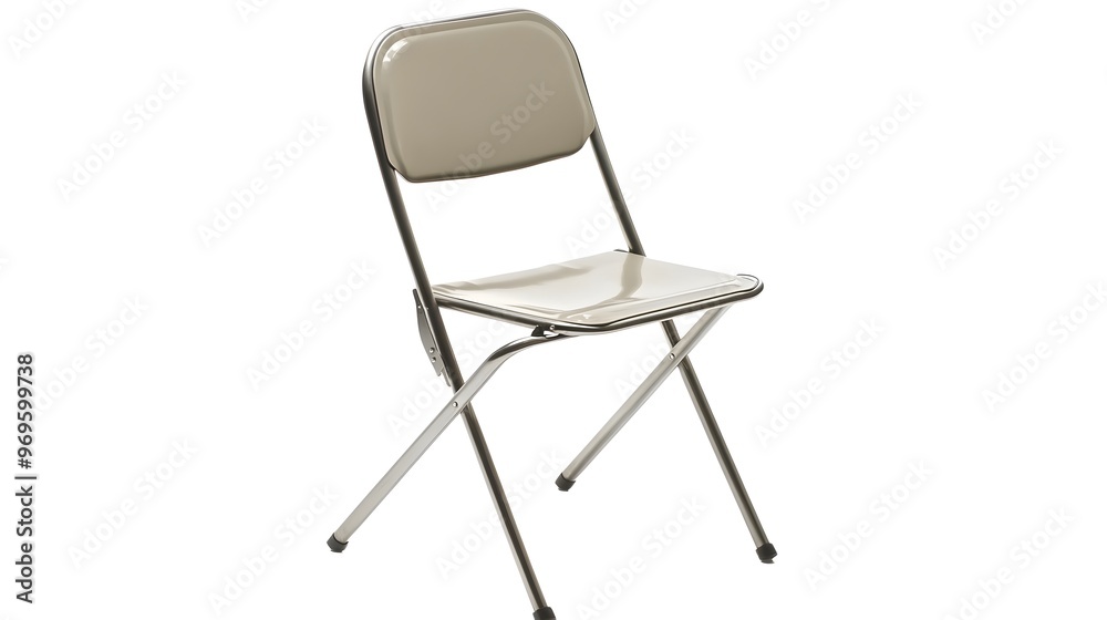 A simplistic metal folding chair with a clean minimalist design isolated against a plain white background This versatile and practical furniture piece is perfect for office home A simplistic metal folding chair with a clean minimalist design isolated against a plain white background This versatile and practical furniture piece is perfect for office home