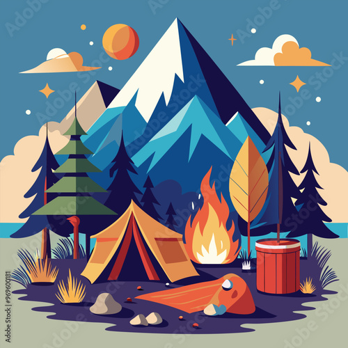 Campaning Vector, illustration, multicolored, editable, easy to use 