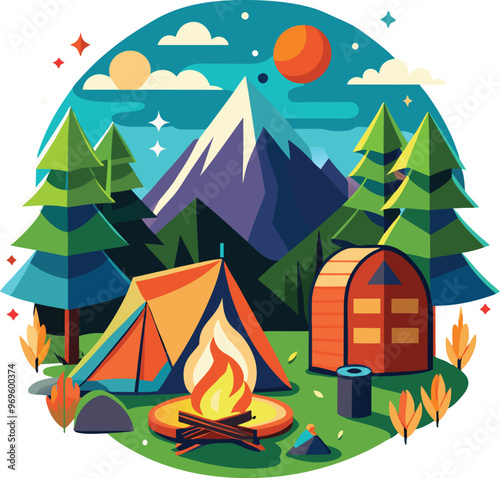 Campaning Vector, illustration, multicolored, editable, easy to use 