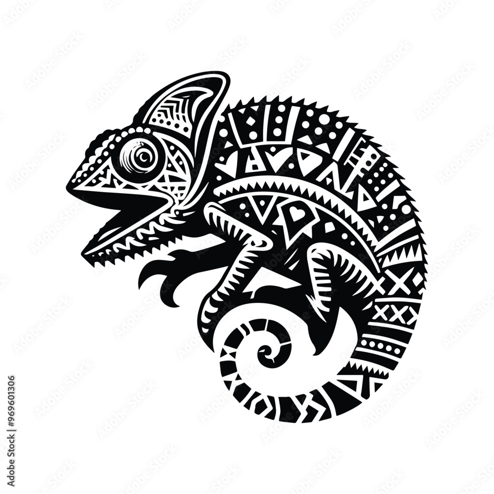 Chameleon in bohemian black and white silhouette illustration - Chameleon in bohemian black and white silhouette illustration -