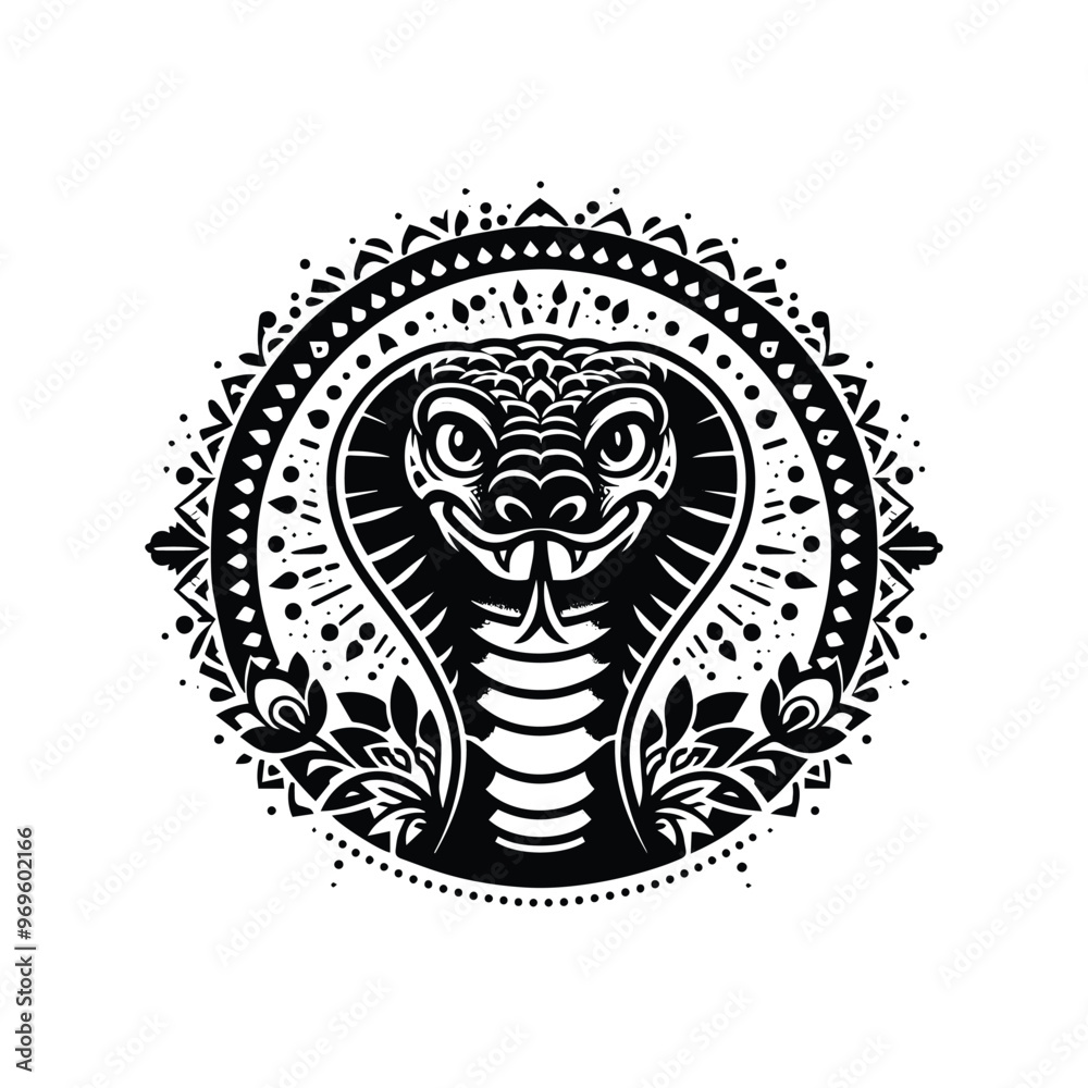 Cobra in bohemian black and white silhouette illustration - Cobra in bohemian black and white silhouette illustration -