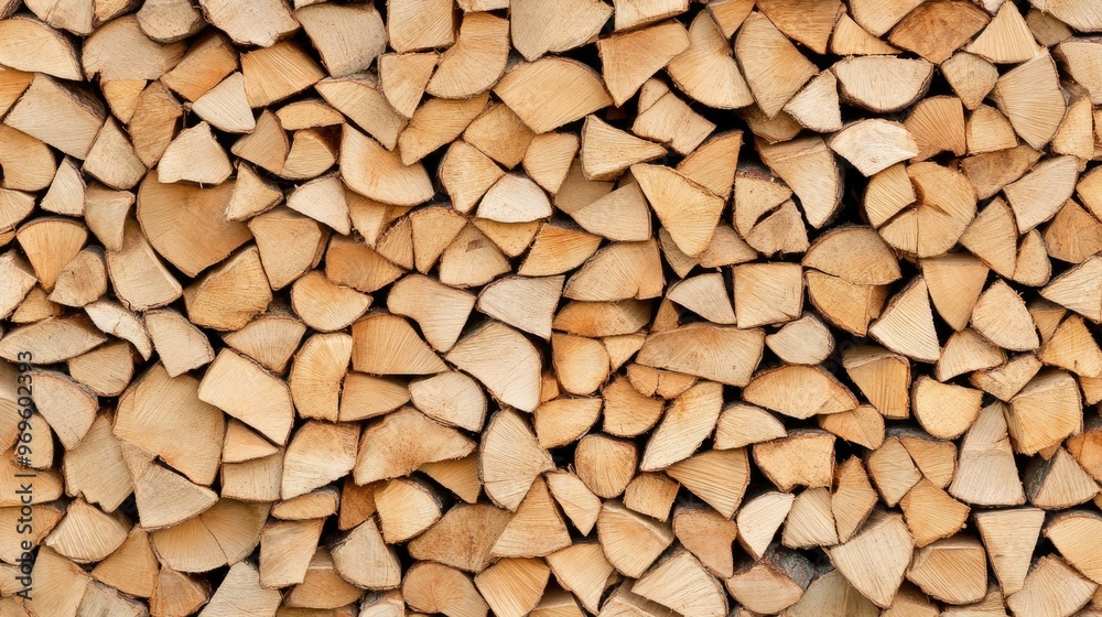 This close-up captures a well-organized pile of firewood, highlighting the unique textures and warm tones of the logs under natural light on a clear day This close-up captures a well-organized pile of firewood, highlighting the unique textures and warm tones of the logs under natural light on a clear day