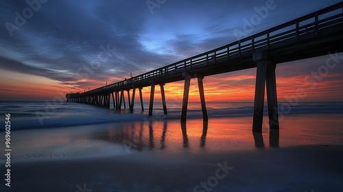 Silhouetted Pier Against a Vibrant Sunrise