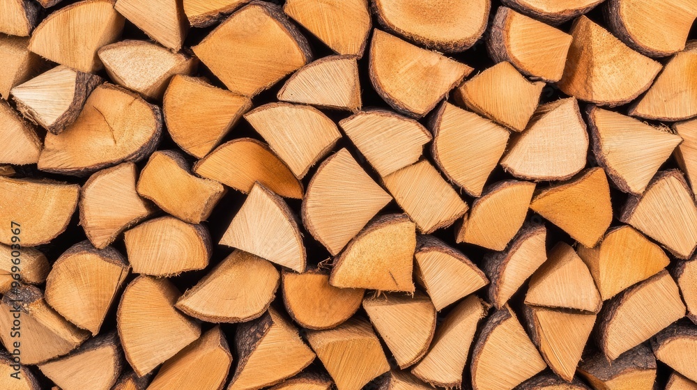 This close-up captures a well-organized pile of firewood, highlighting the unique textures and warm tones of the logs under natural light on a clear day This close-up captures a well-organized pile of firewood, highlighting the unique textures and warm tones of the logs under natural light on a clear day
