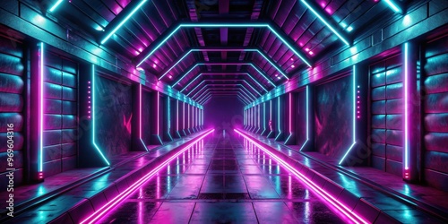 Dark cyberpunk tunnel illuminated by pink neon lights , cyberpunk, futuristic, dark, tunnel, pink, neon, lights, technology