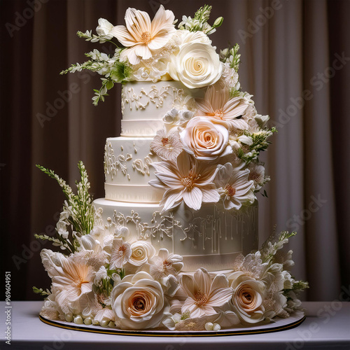 Elegant Floral Cake with Intricate Decorations