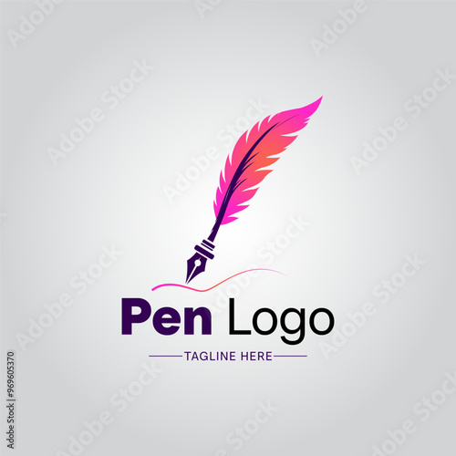 Vector feather pen logo design.