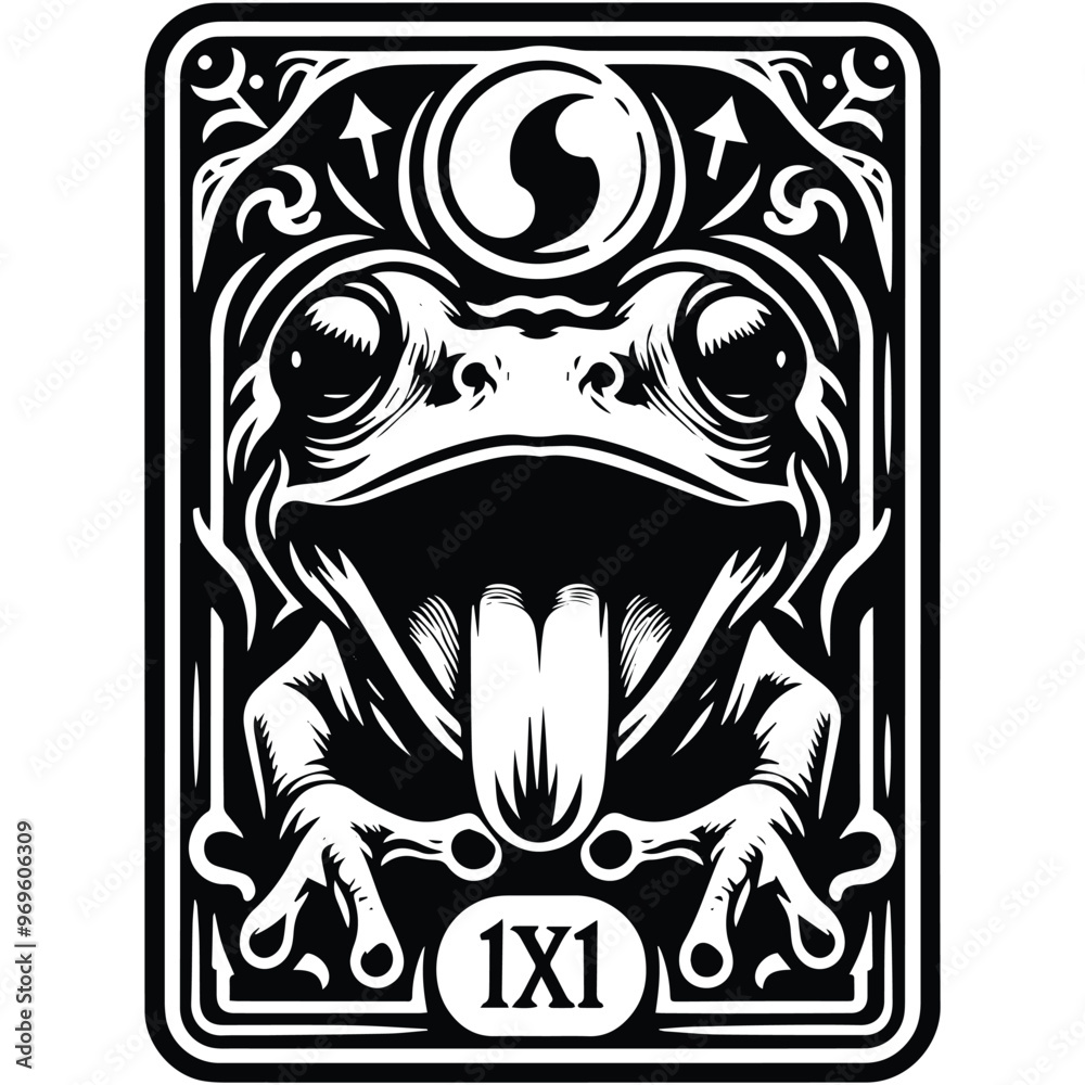 Obraz premium frog in Tarot card black and white silhouette illustration -