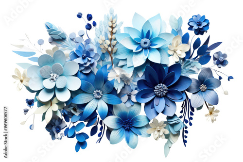 A vibrant arrangement of blue flowers isolated on white background