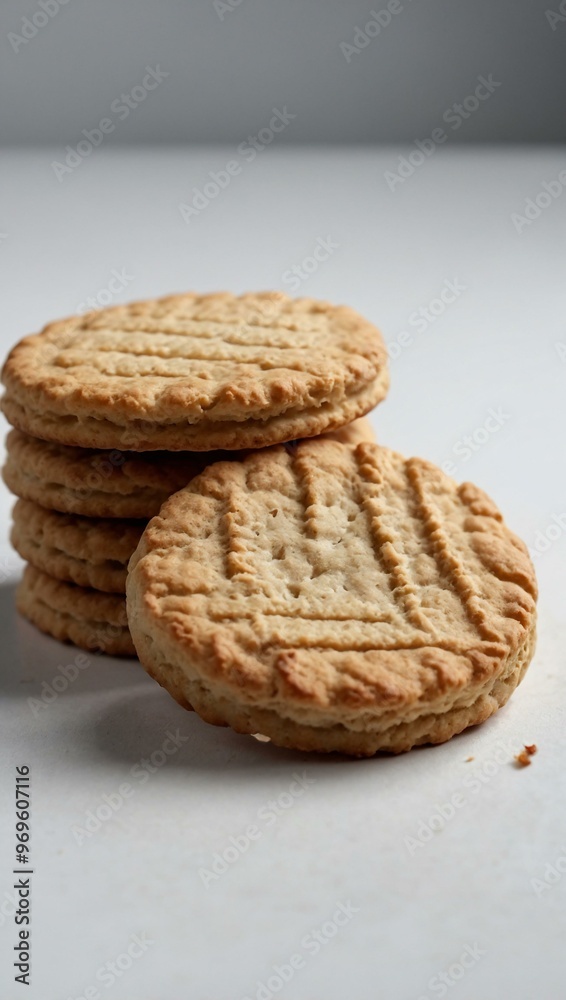 Simple biscuit on a white background, highlighting its texture and design.