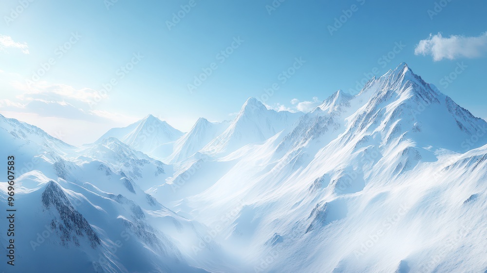 Fototapeta premium Majestic Snowy Mountain Range with Blue Sky and Clouds