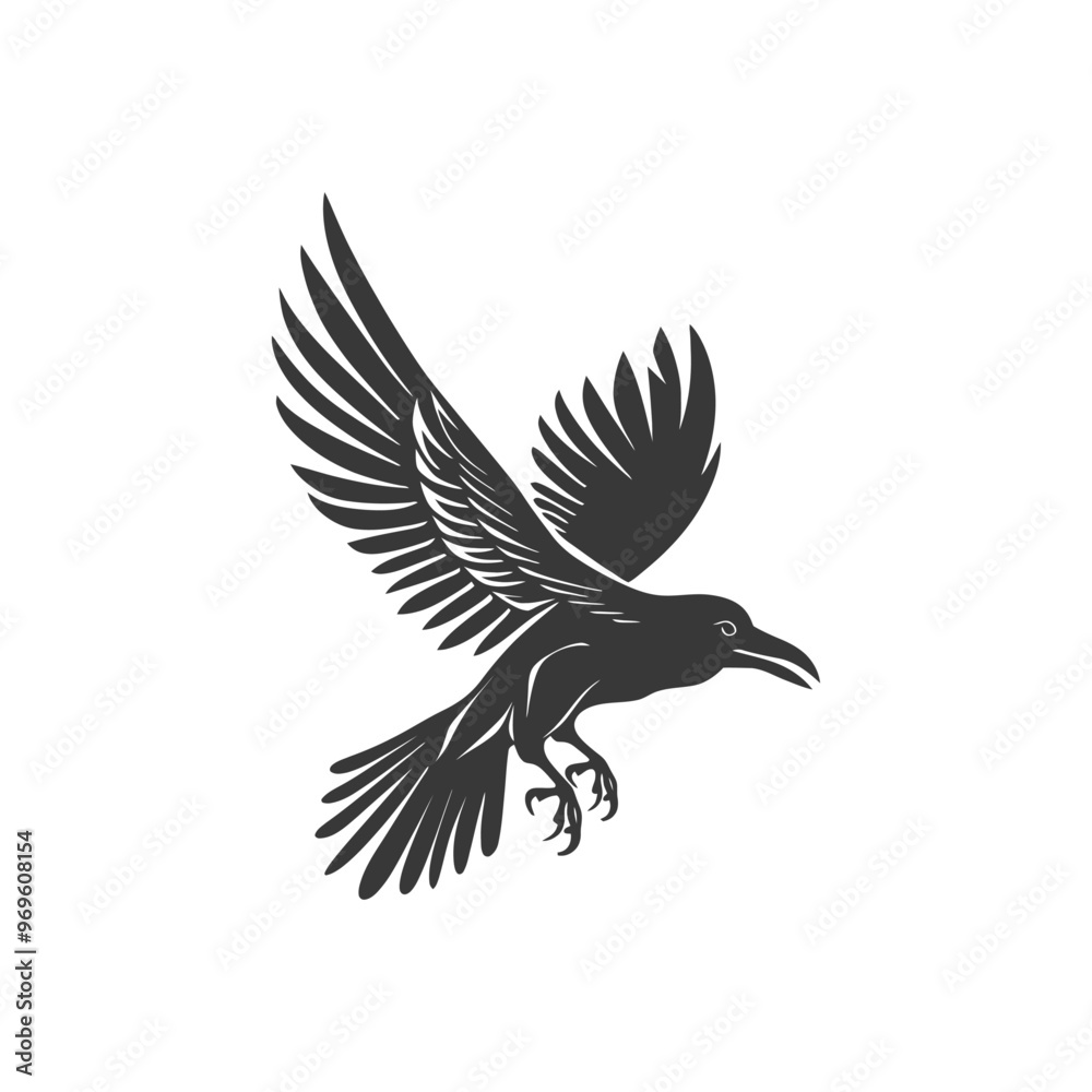Fototapeta premium A Silhouette of a Raven in Flight with Spread Wings