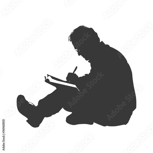 A Silhouette of a Person Writing in a Notebook