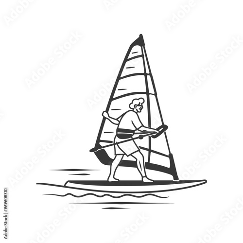 A Silhouette of a Windsurfer on the Water