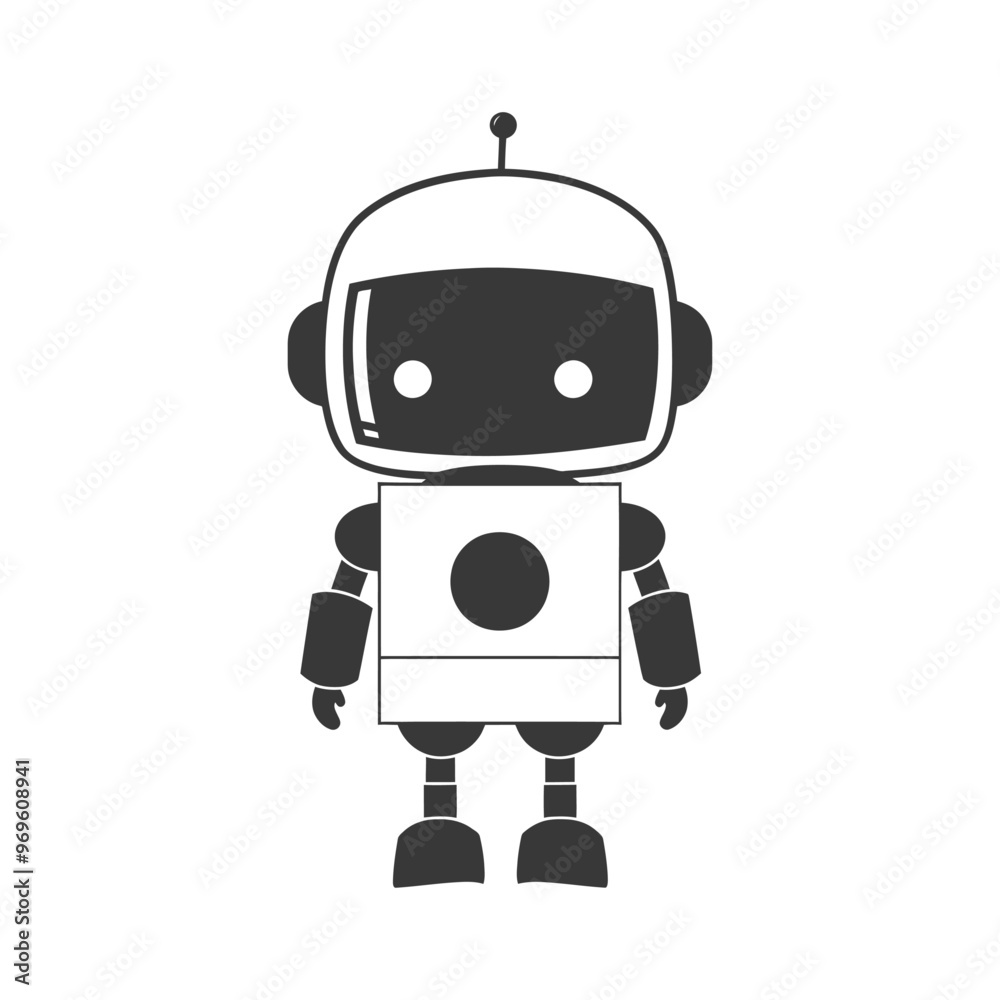 A Simple Black and White Illustration of a Robot A Simple Black and White Illustration of a Robot