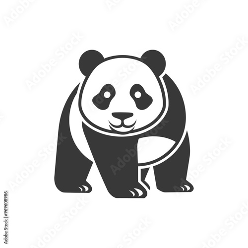 A Simple Black and White Illustration of a Standing Panda