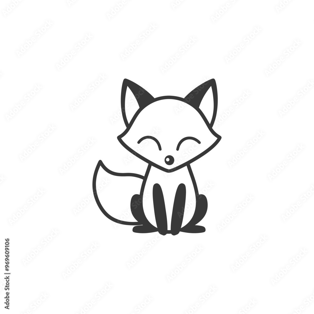 A Simple Black and White Line Drawing of a Sitting Fox A Simple Black and White Line Drawing of a Sitting Fox