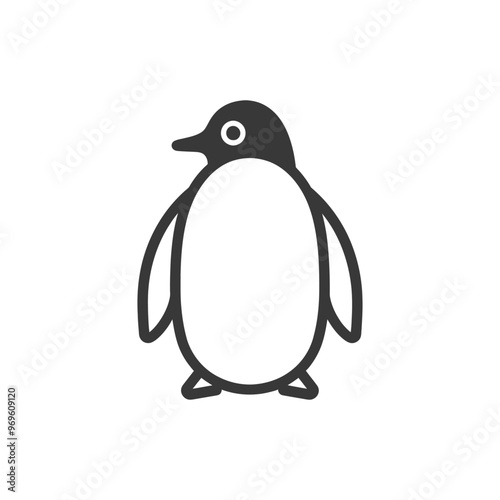 A simple black and white line drawing of a penguin