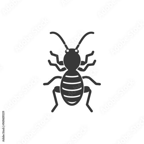 A simple black and white silhouette of a termite