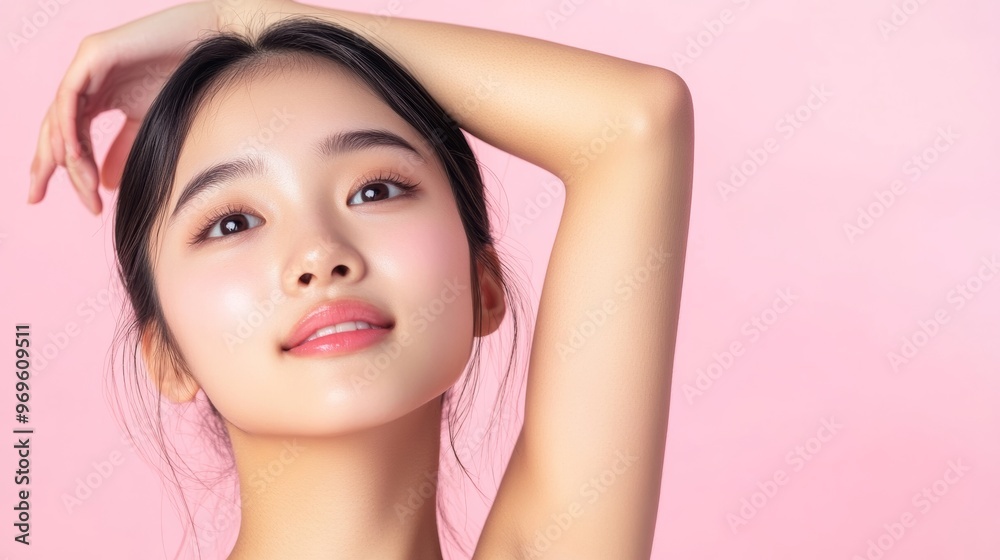 Young Woman with Clear Skin Smiling on Pink Background. Young Woman with Clear Skin Smiling on Pink Background.