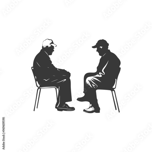 Two Men Sitting in Chairs Facing Each Other in Silhouette