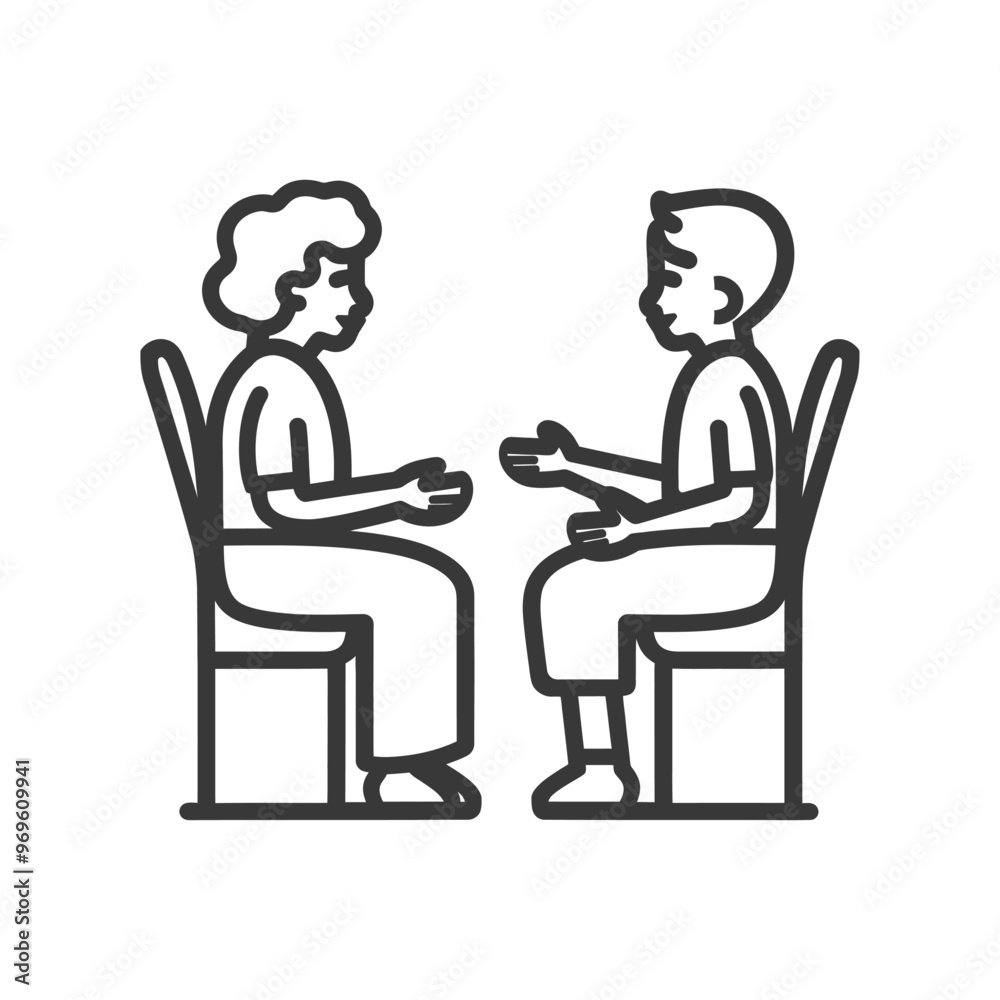Two People Sitting Opposite Each Other in Chairs Two People Sitting Opposite Each Other in Chairs