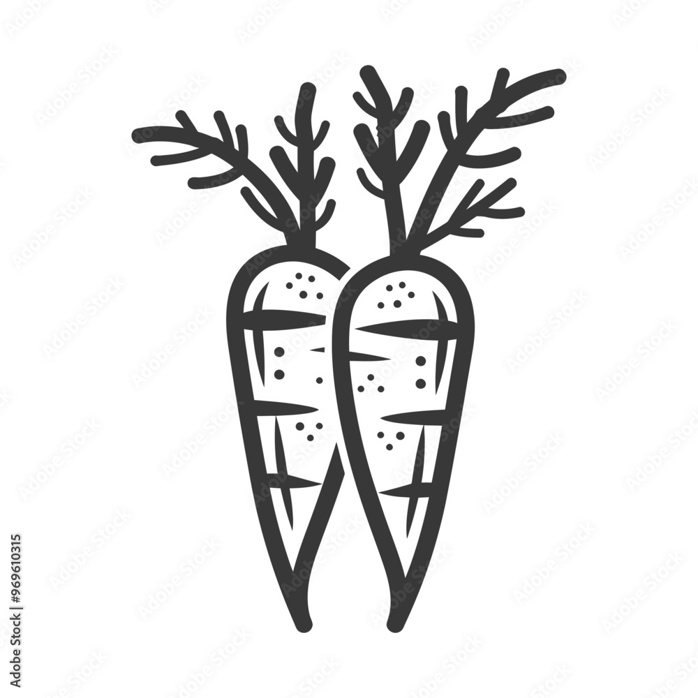 Two Simple Black and White Line Drawings of Carrots Two Simple Black and White Line Drawings of Carrots