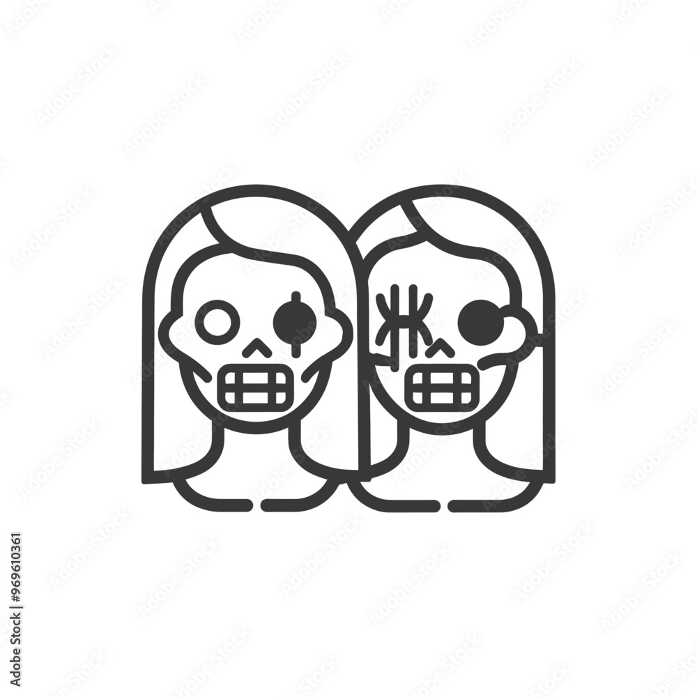 Two Skeletons With Long Hair Side by Side Two Skeletons With Long Hair Side by Side