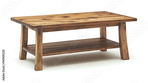 Beautifully Crafted Wooden Coffee Table with Lower Shelf for Living Room Decor Isolated on a Clean White Background