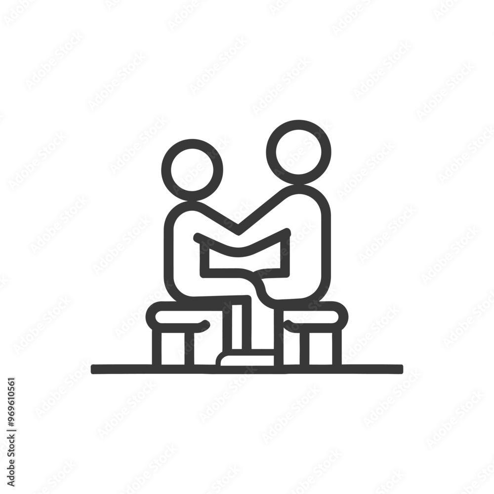 Two Stick Figures Sitting on a Bench Together Two Stick Figures Sitting on a Bench Together