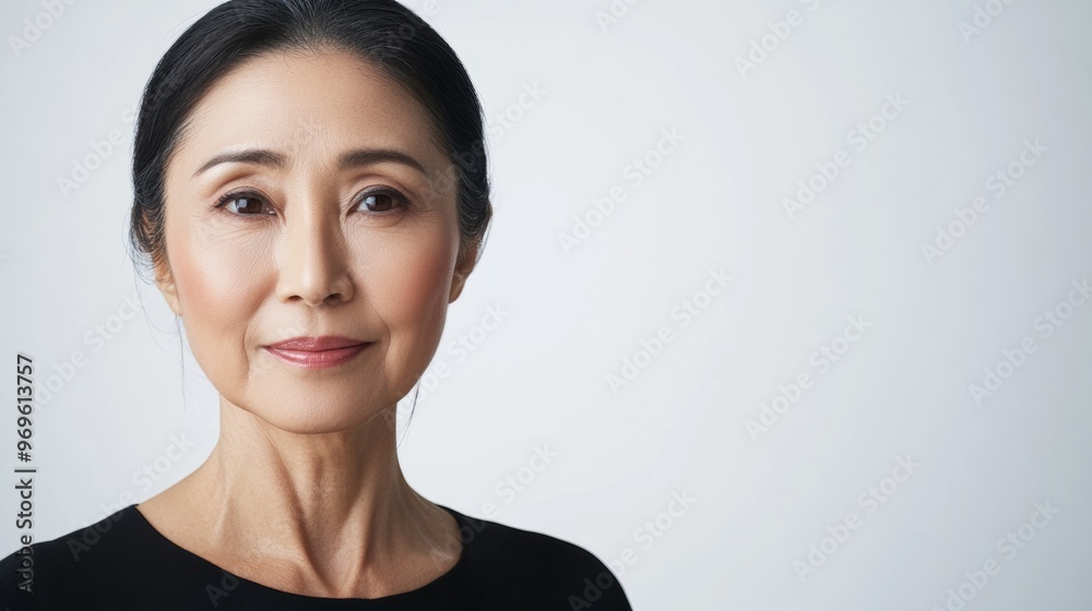 Close-up portrait of a mature woman with a calm expression. Close-up portrait of a mature woman with a calm expression.