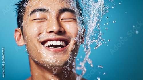 Man Splashing Water on Face.