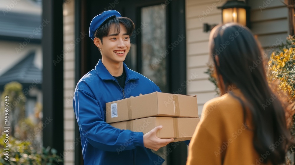Delivery Man Delivering Package to Customer. Delivery Man Delivering Package to Customer.