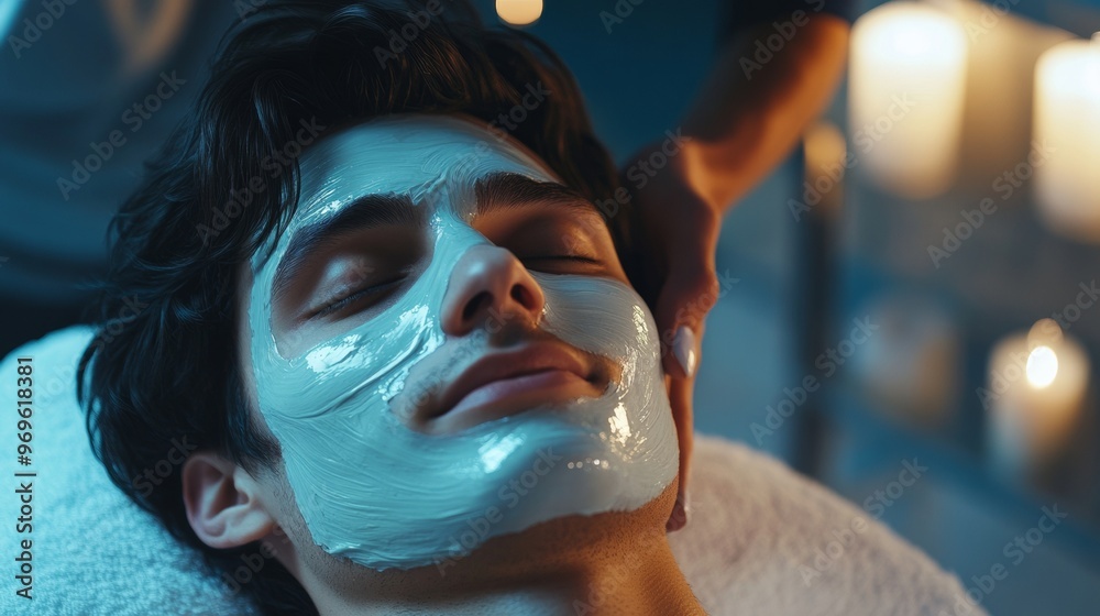 Man Relaxing with Facial Mask at Spa. Man Relaxing with Facial Mask at Spa.